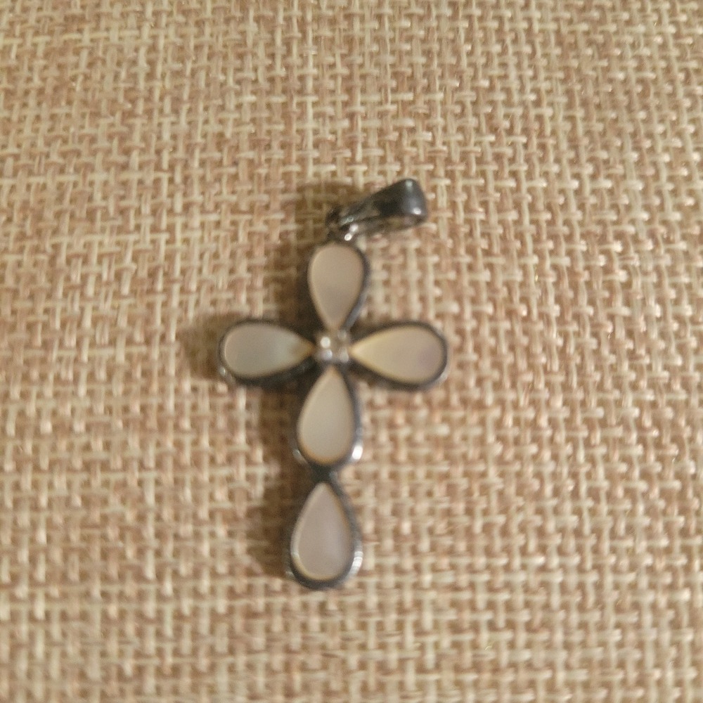 925 Sterling Silver Mother of Pearl Cross Pendant Necklace Charm Size Small